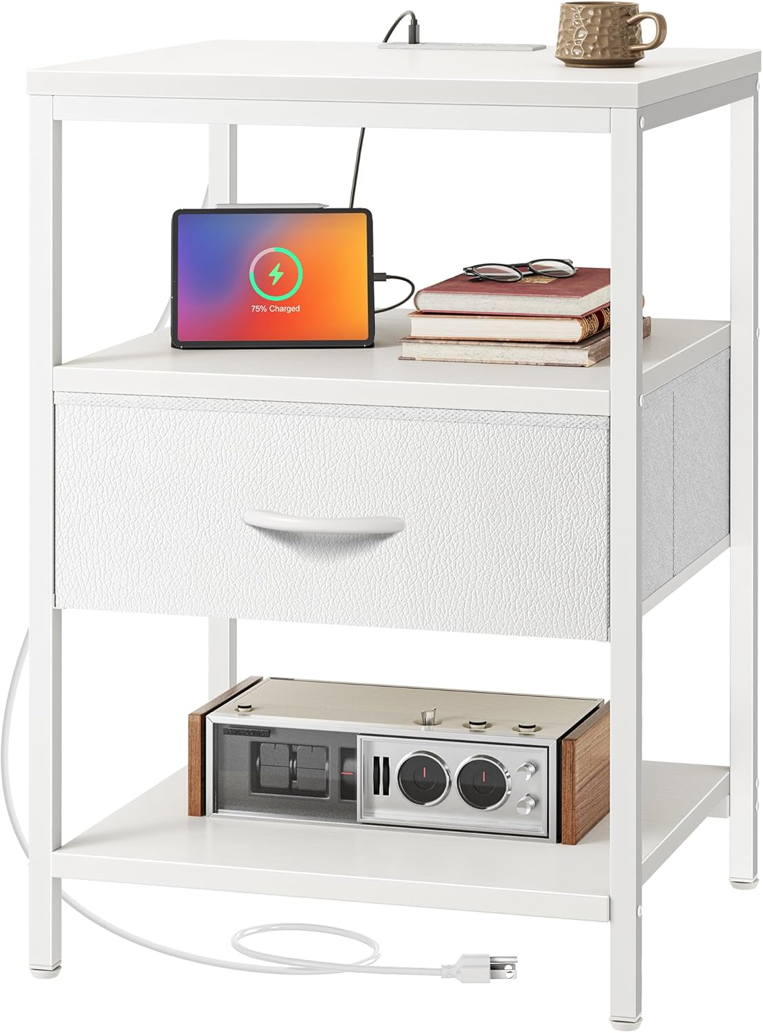 SUPERJARE Nightstand with Charging Station and Adjustable Drawers