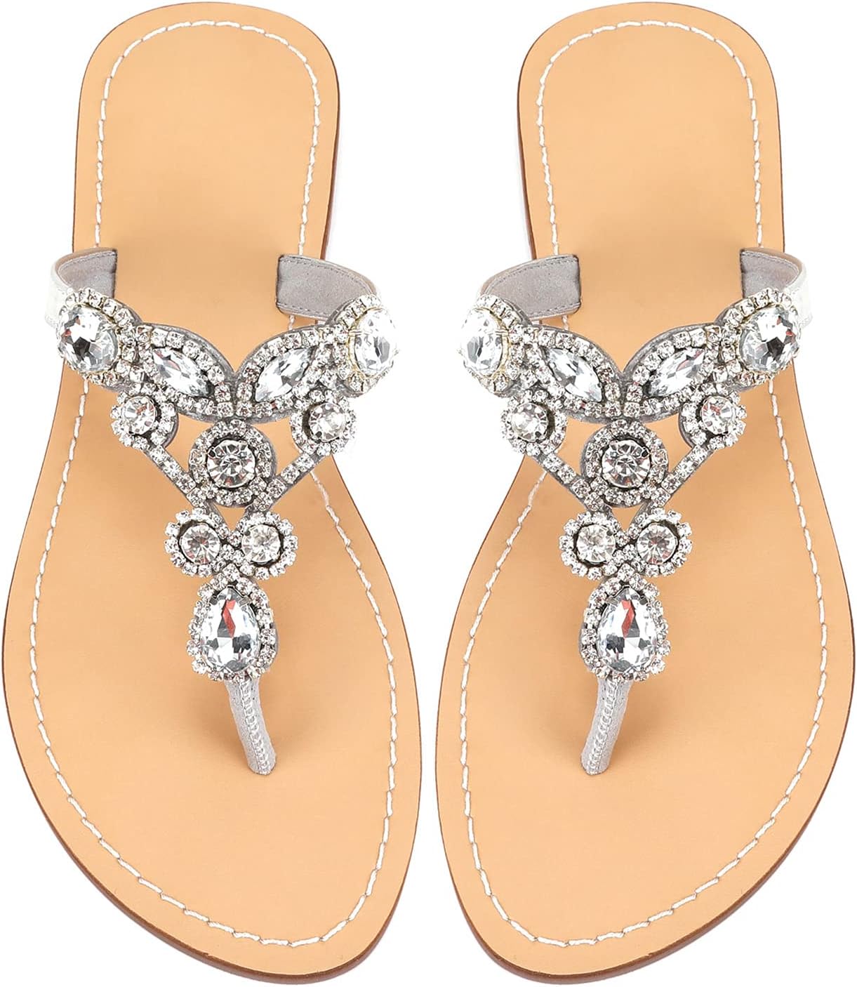 Women's Rhinestone Flat Sandals for Summer Beach and Outdoor
