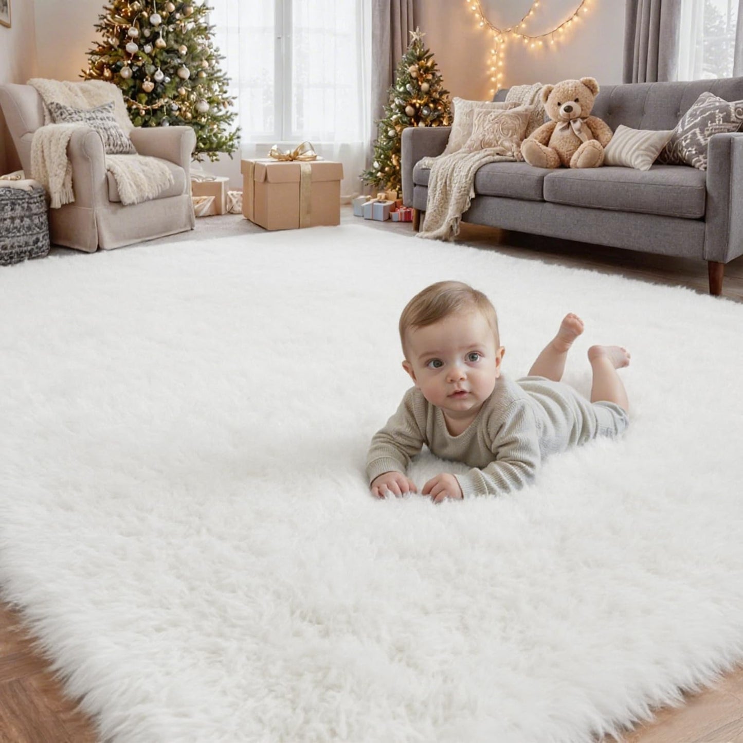 4x6 Area Rugs for Living Room: Soft Fluffy Shag White Rug