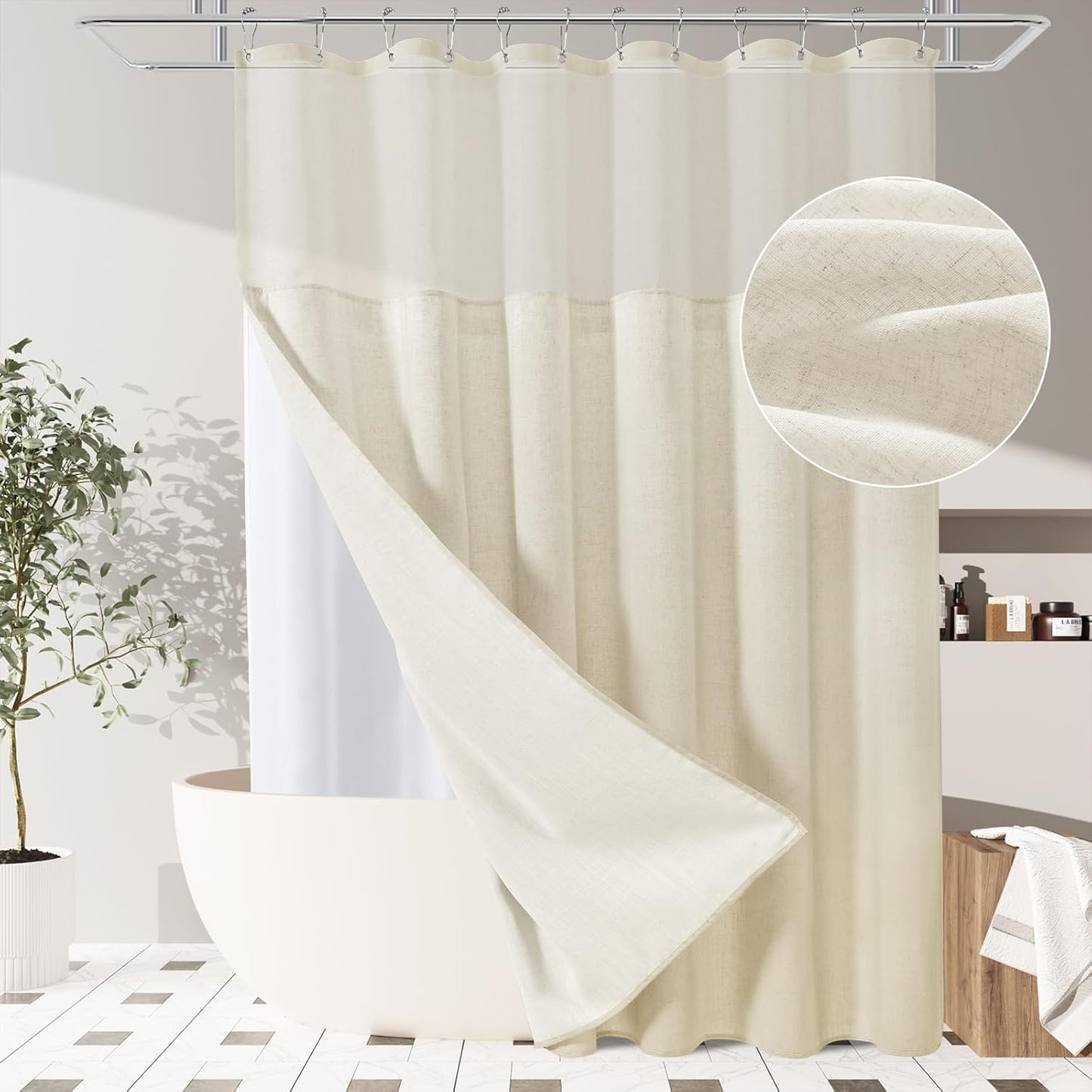 BOODII Double Layer Linen Shower Curtain