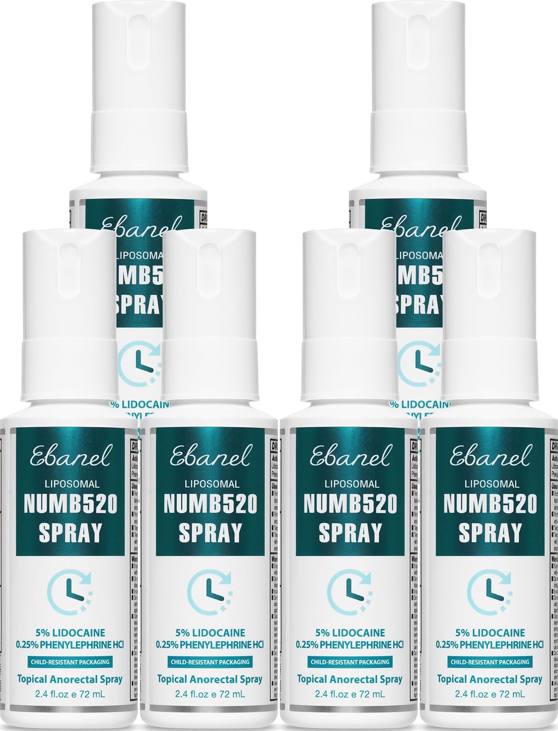 Ebanel 6-Pack 5% Lidocaine Spray for Pain Relief and Numbing