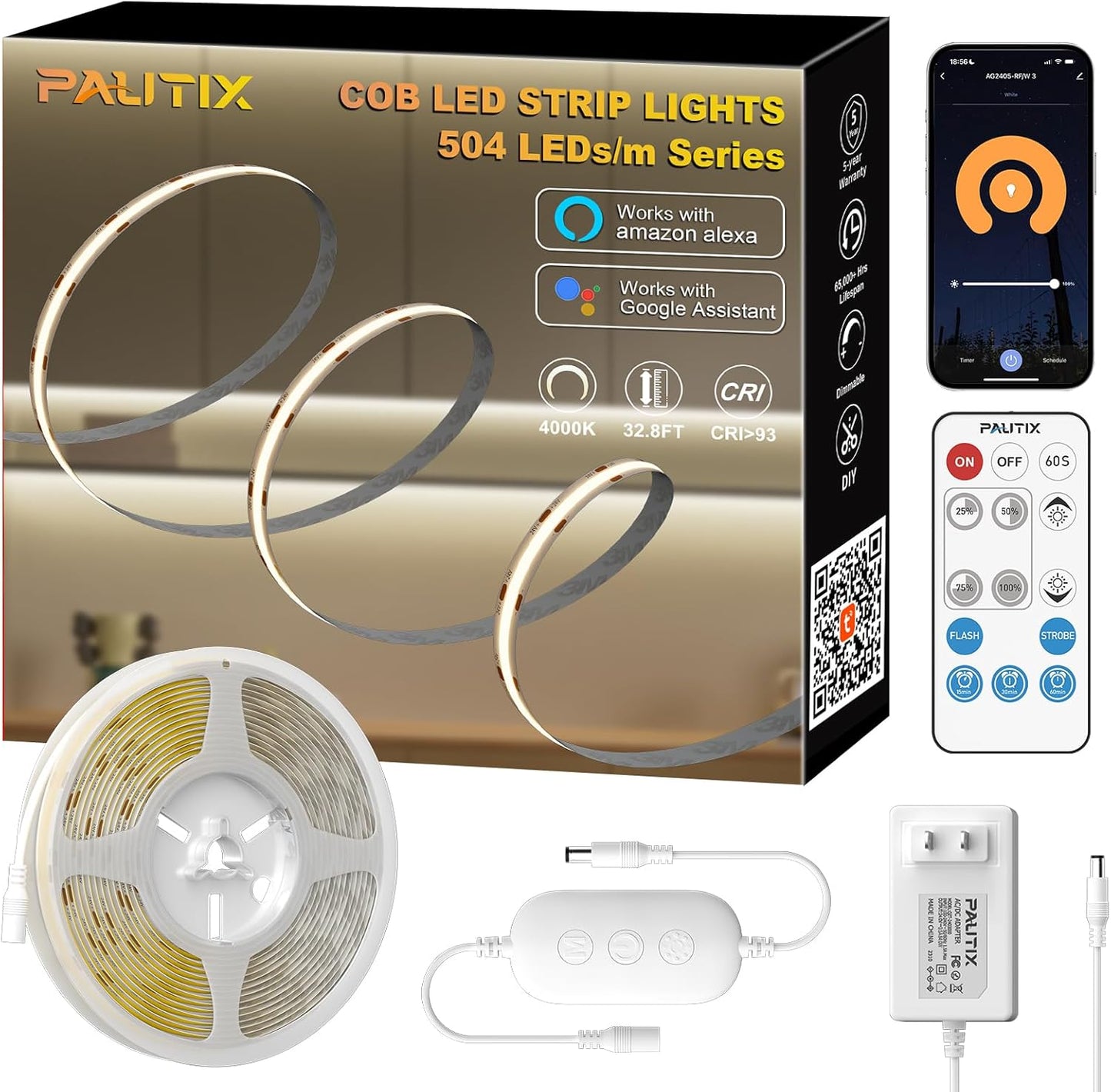 PAUTIX COB LED Strip Light 4000K - Super Bright Dimmable Lights
