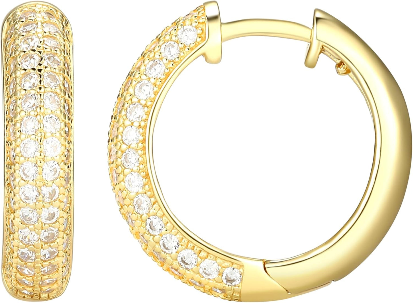 Elegant Cubic Zirconia Pave Hoop Earrings in 18k Gold Plated