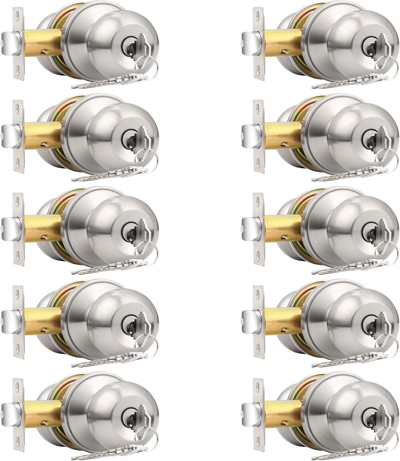 Probrico Keyed Alike Entry Knobs - 10 Pack Brushed Nickel Set