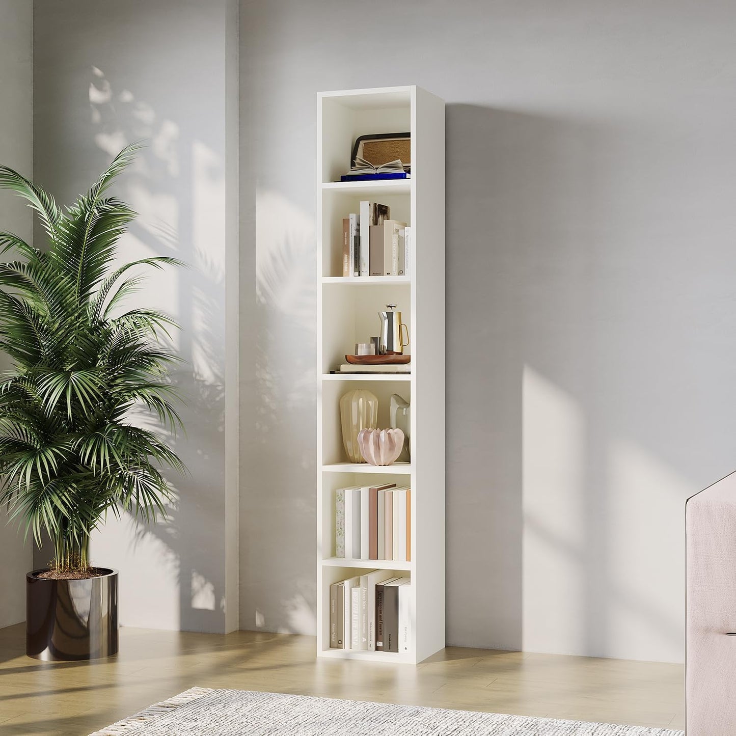 71.5 H Tall Narrow Bookshelf for Modern Living Room Storage