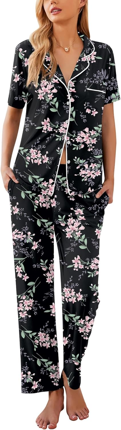 Ekouaer Women Pajamas Set Soft Button Down Sleepwear Pjs