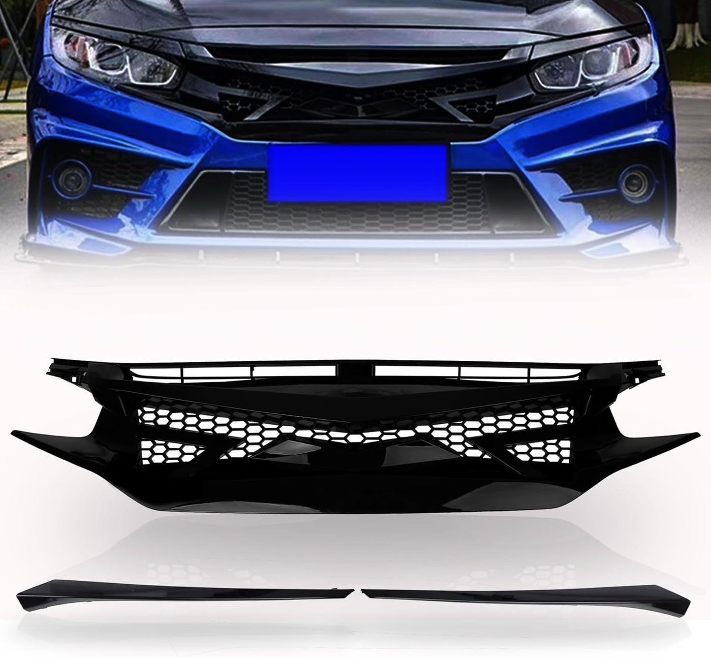 PartsFlow Honeycomb Mesh Grille for 2016-2021 Honda Civic Si