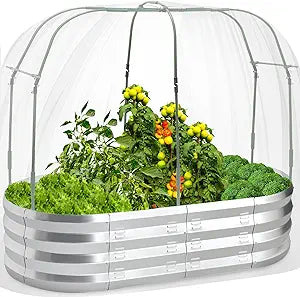 Raised Garden Bed with Greenhouse Frame and Covers for Plants