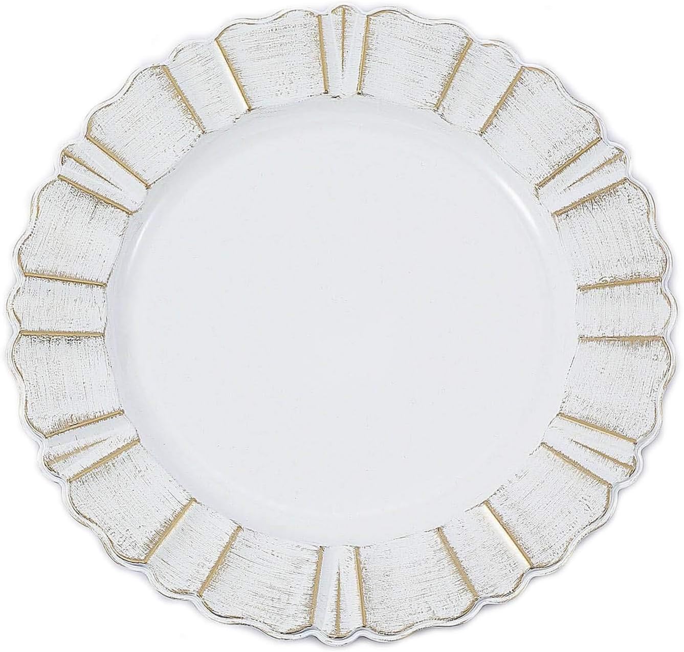 Balsa Circle: Elegant White Gold Charger Plates for Catering Events