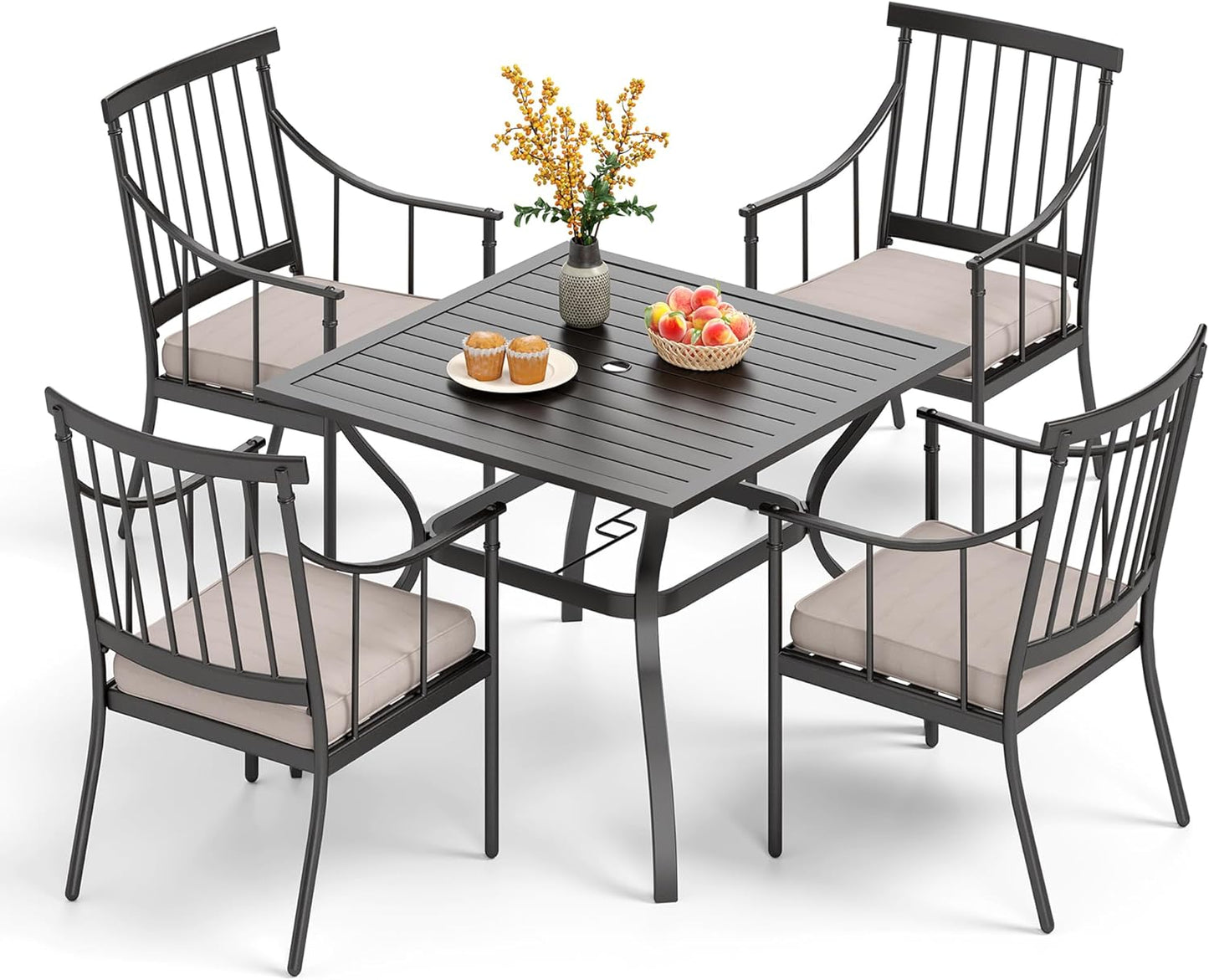 PHI VILLA 5 Piece Outdoor Dining Set with Cushions for Patio
