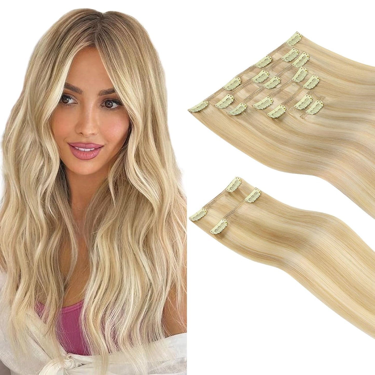 Clip in Hair Extensions Real Human Hair 18 inch Dirty Blonde