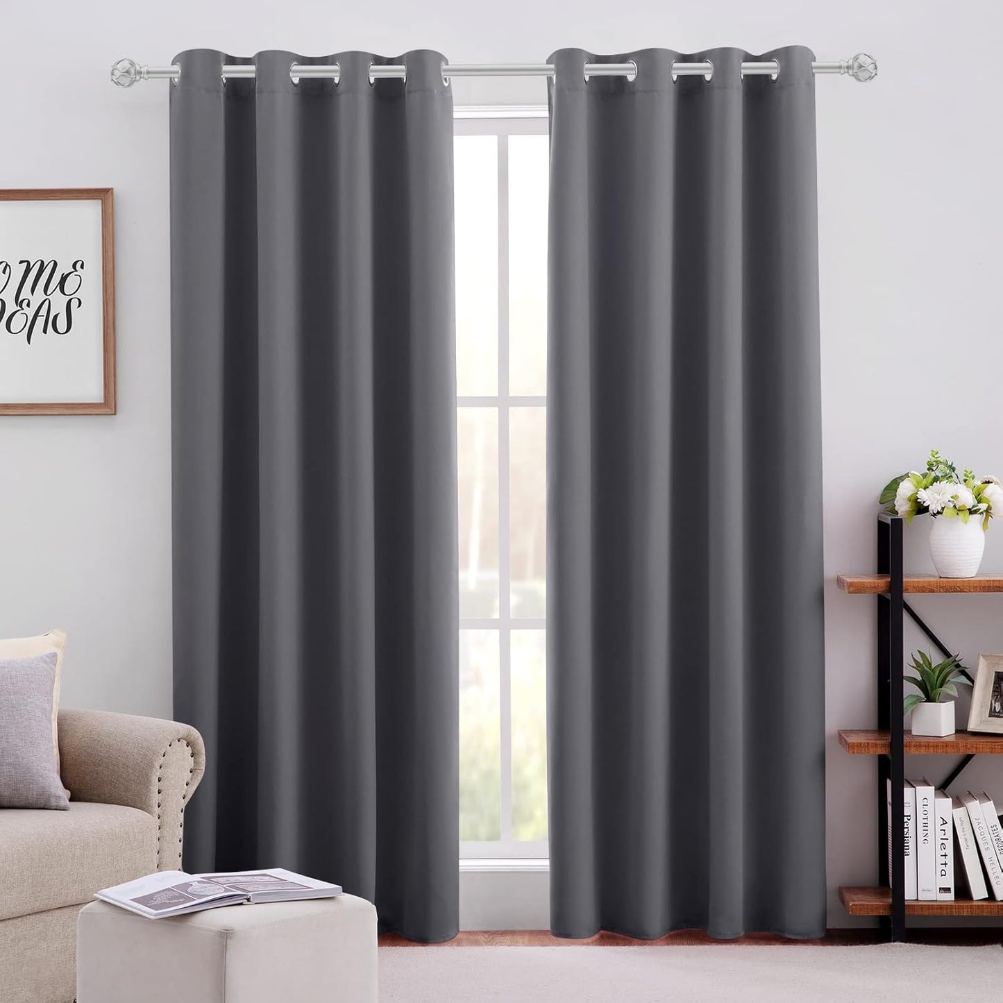 HOMEIDEAS Grey Blackout Curtains for Bedroom 52 X 84 Inch Set