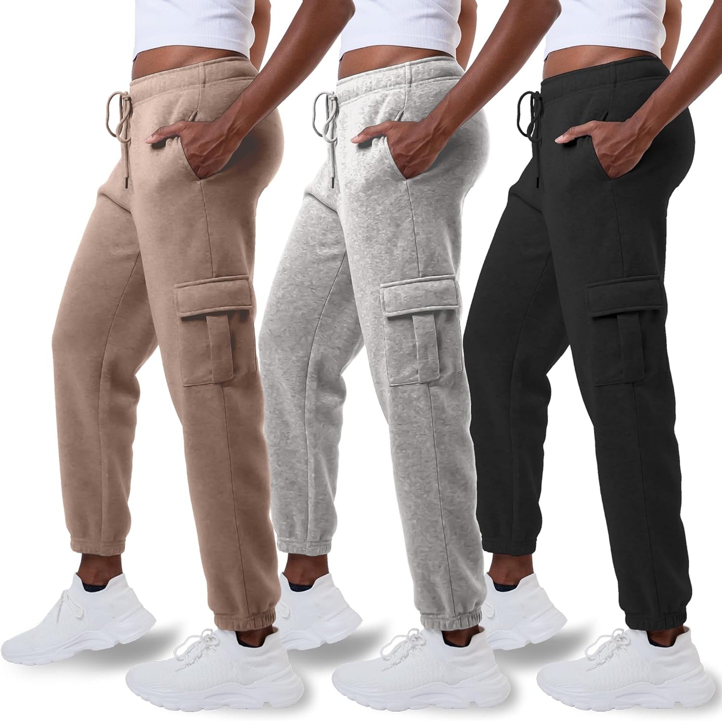 3 Pack Sweatpants Women Cargo Fleece Joggers with Pockets