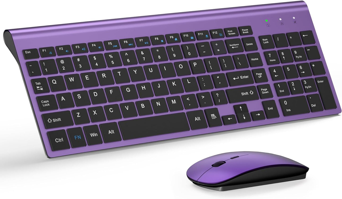 TopMate Ultra Slim Wireless Keyboard & Mouse Set - Silent & Compact, Purple Black