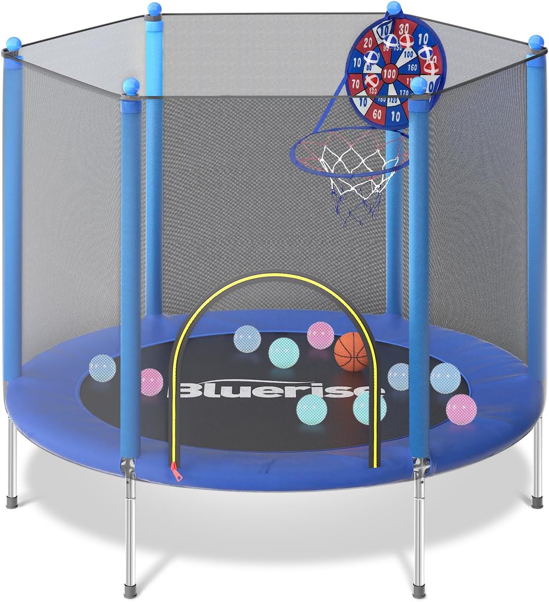 BLUERISE 55IN Toddler Trampoline with Basketball Hoop for Kids