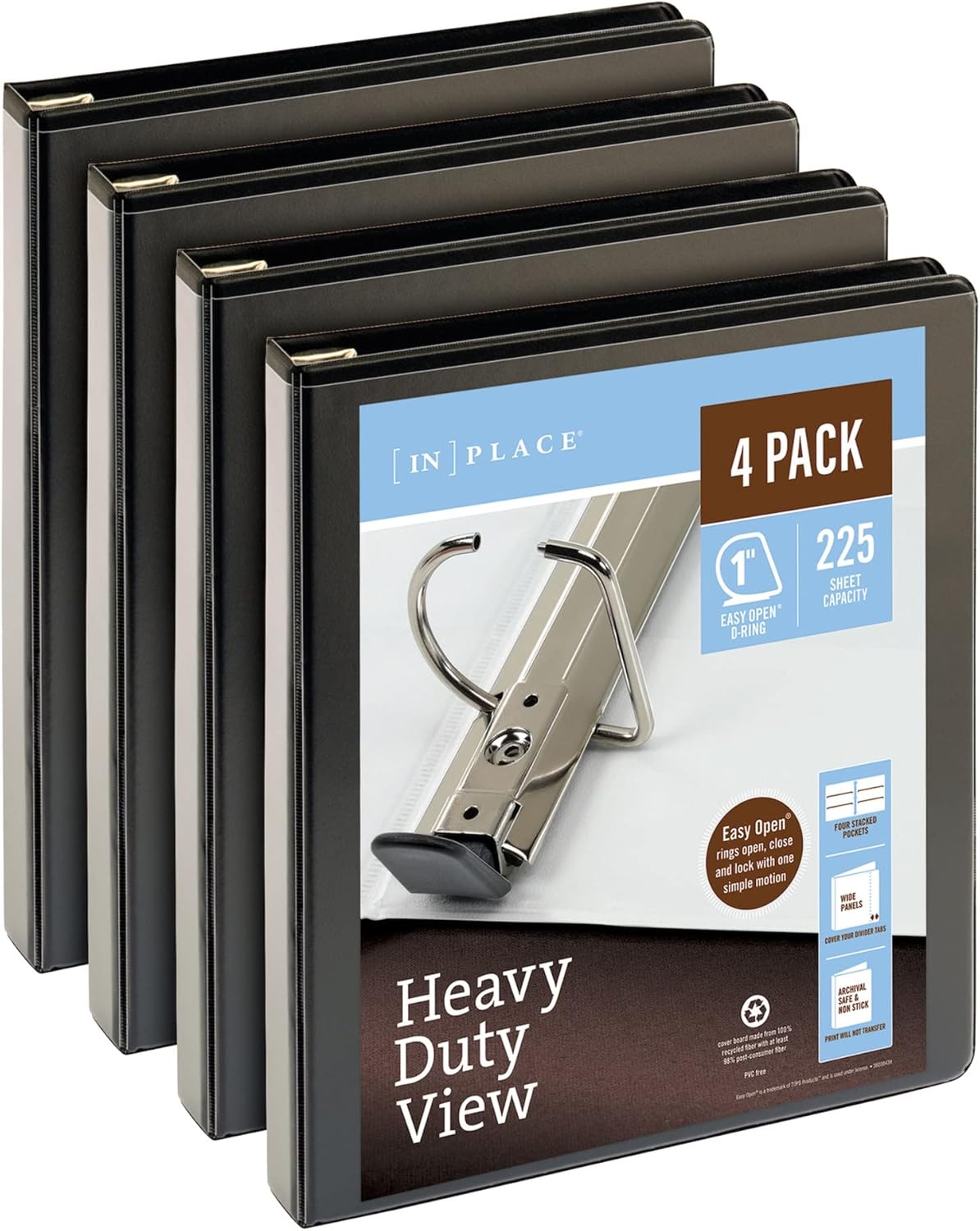 4 Pack Office Depot Heavy-Duty 1 D-Ring Binder - Black