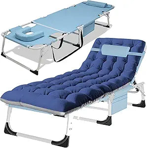 MOPHOTO Folding Chaise Lounge Chair for Beach and Camping