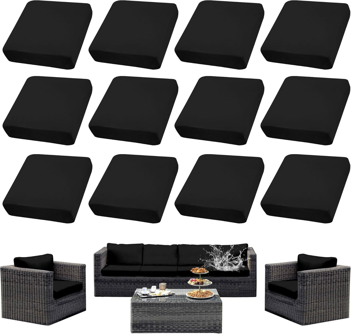 12Pcs Waterproof Patio Cushion Covers for Outdoor Furniture