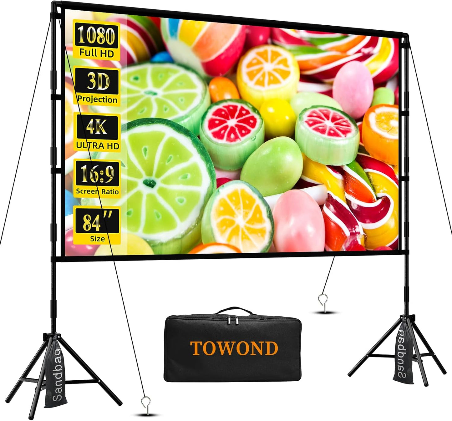 TOWOND 84 inch Outdoor Projector Screen with Stand for Movies