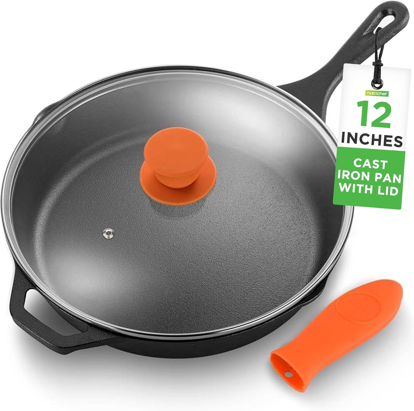 NutriChef 12-Inch Cast Iron Skillet - Pre-Seasoned & Nonstick