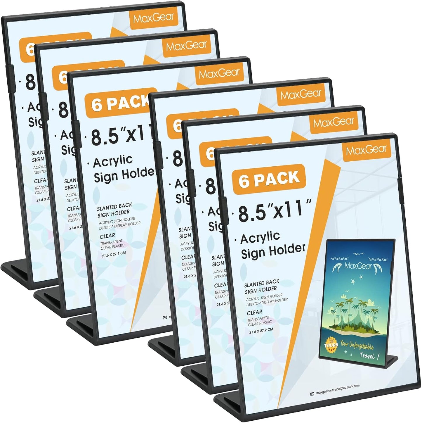 Durable Fall Resistant Acrylic Sign Holder 8.5 x 11 Inches 6 Pack