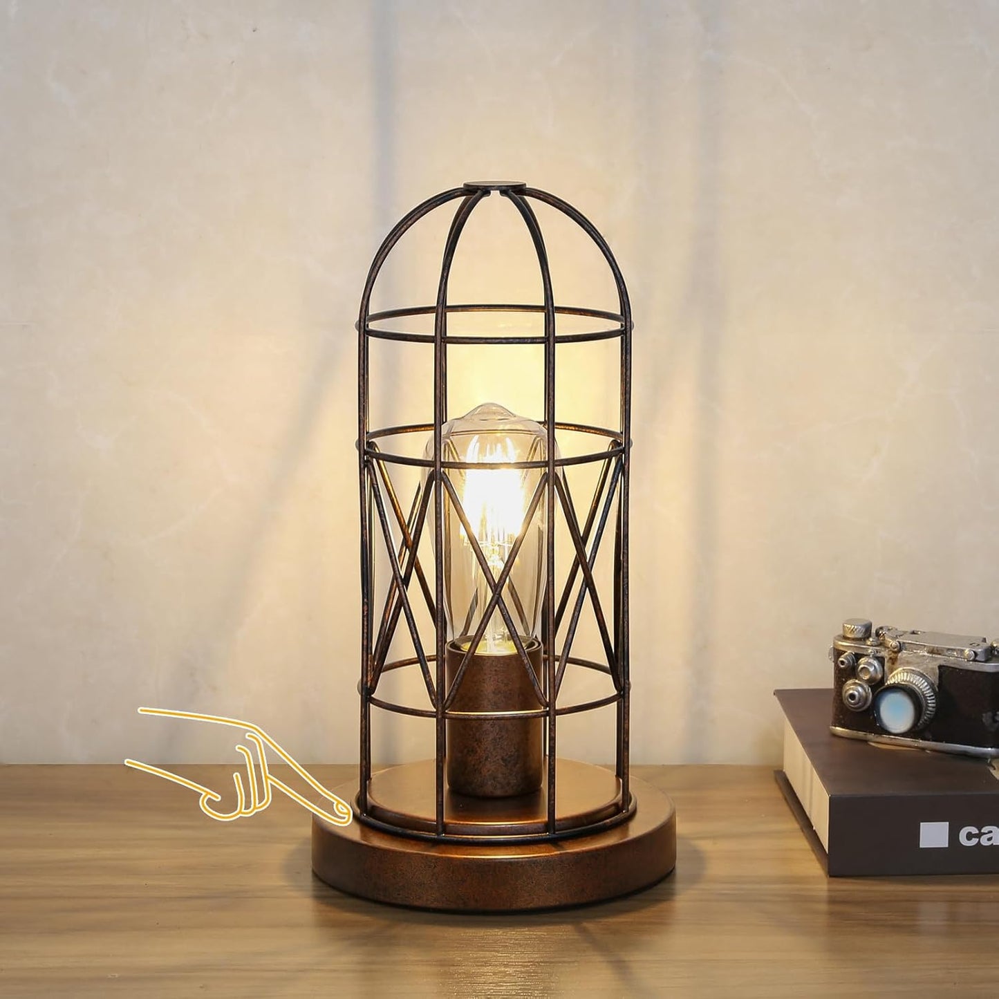 Industrial Antique Bronze Cage Table Lamp for Bedroom & Living Room