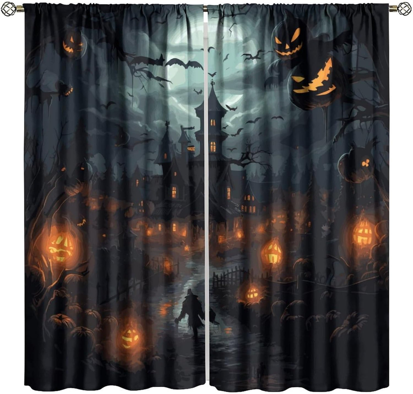 Gothic Castle Pumpkin Ghost Blackout Curtains by LIMENQIN - Spooky Style!