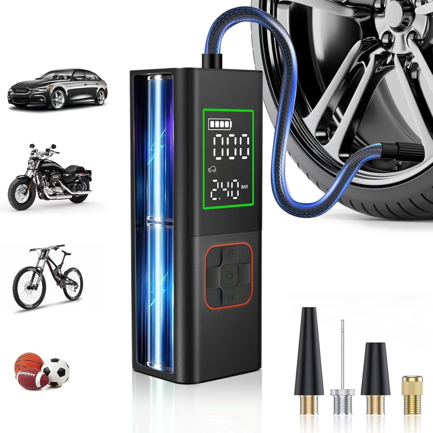 Powerful 160PSI Cordless Tire Inflator with LED by Tesoroli