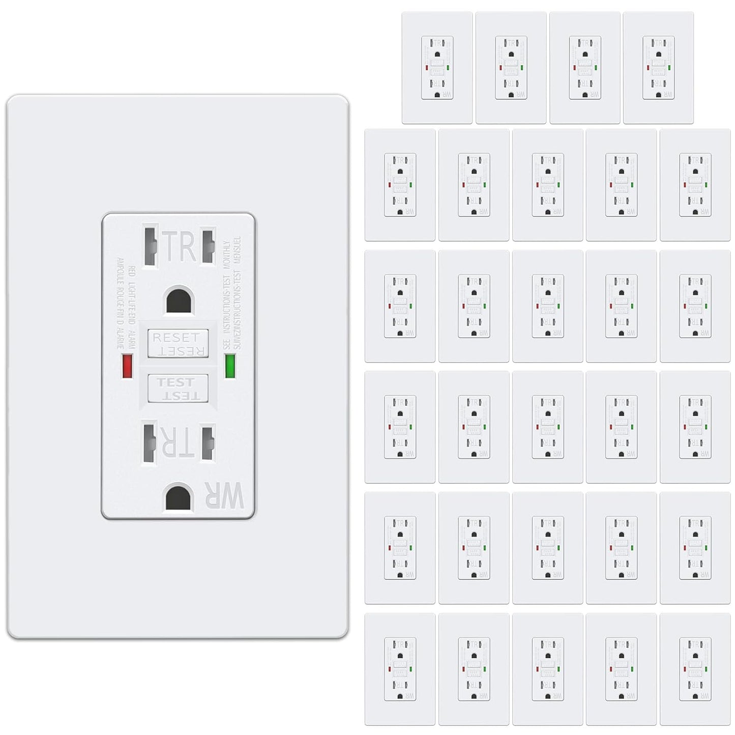 30 Pack GFCI Outlets 15 Amp Weather Resistant Self-Test GFI