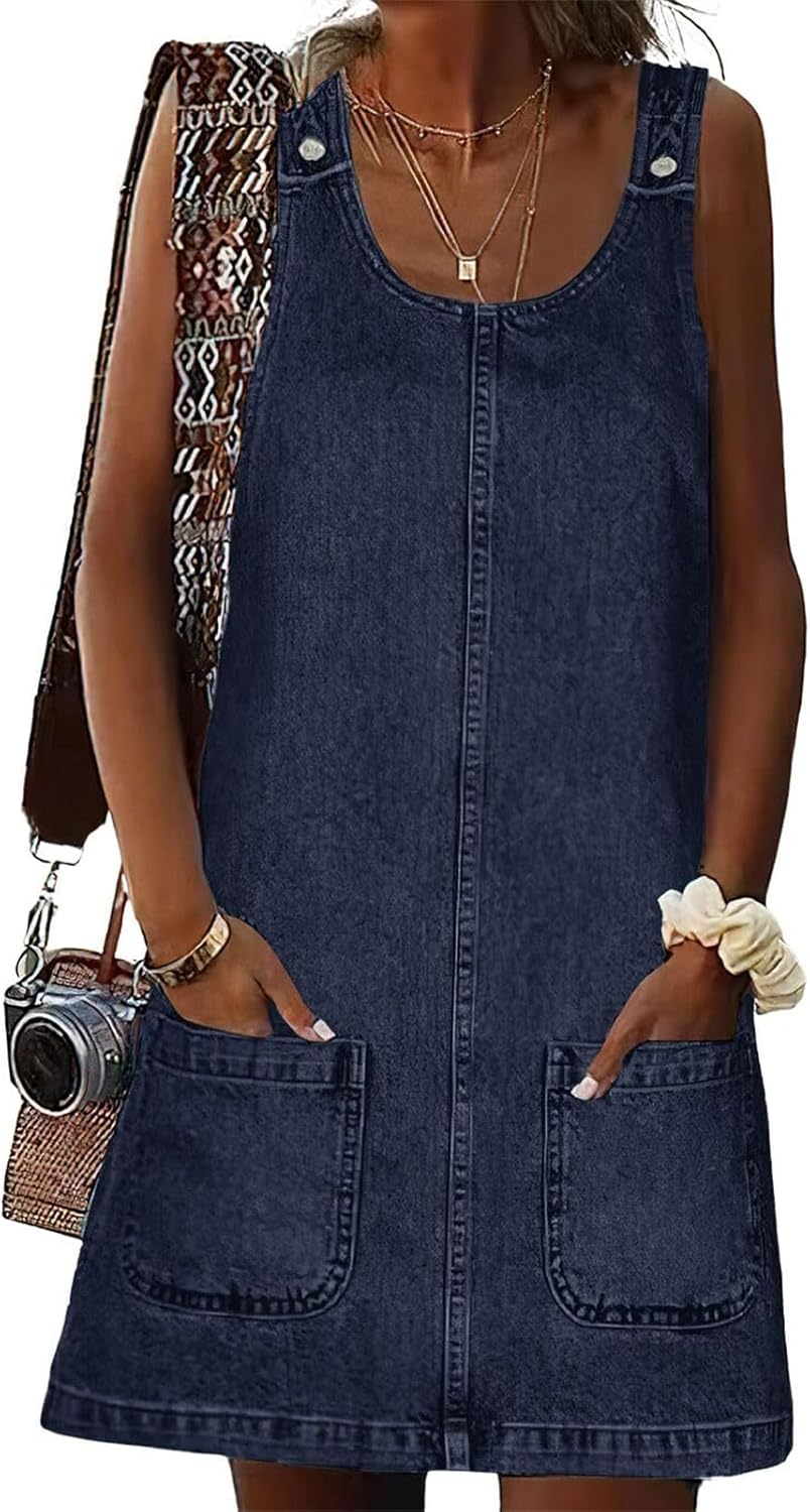 Xaspee Denim Overall Dress for Women Casual Mini Jumper Skirt