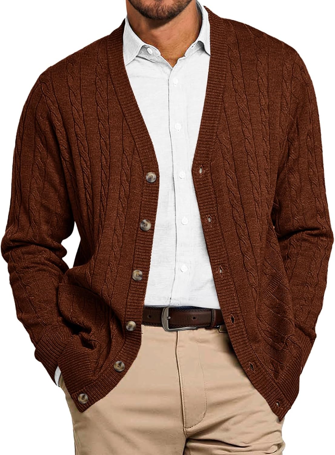 Runcati Mens Cable Knit Cardigan Sweater for Stylish Fall Wear