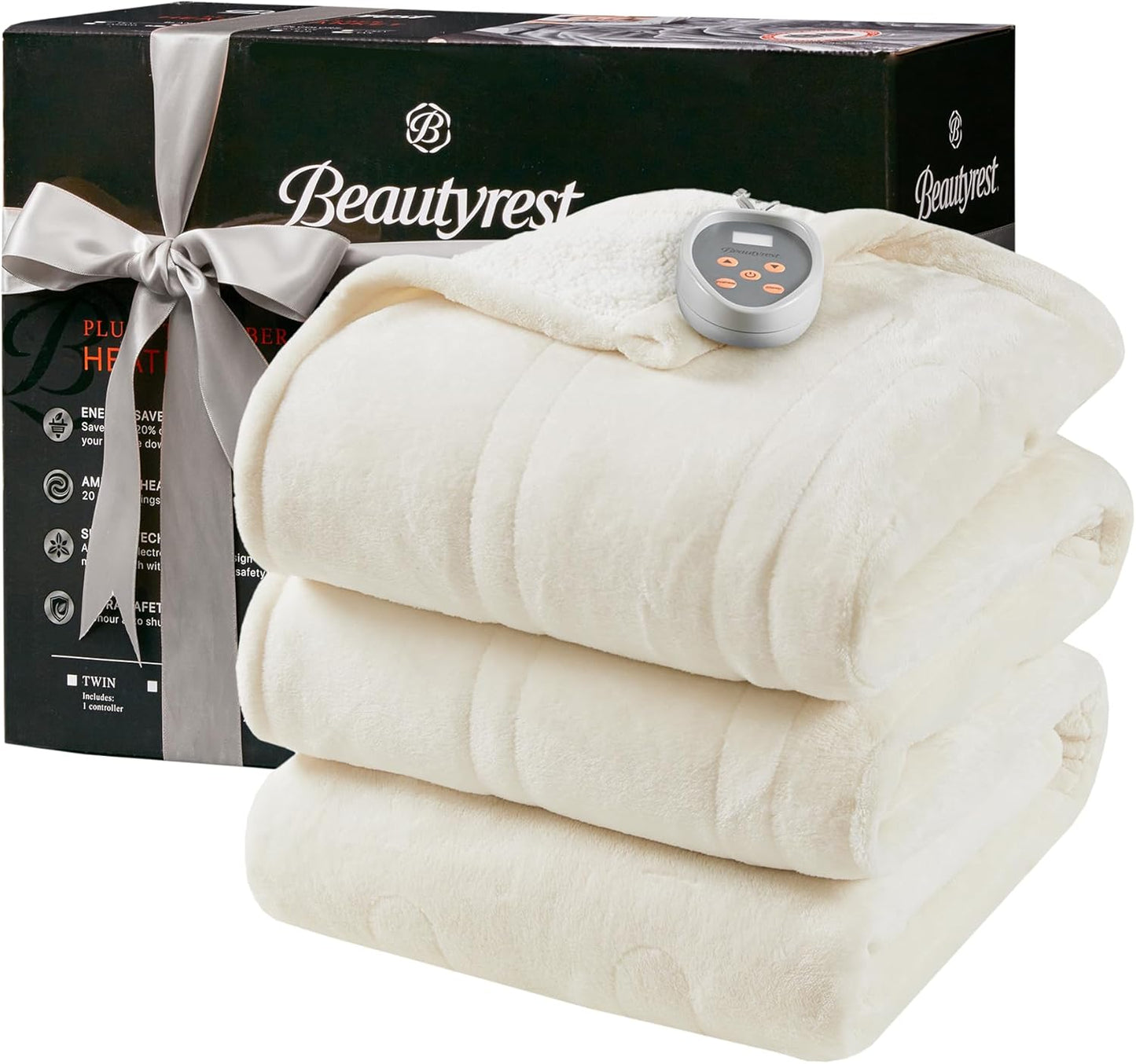 Beautyrest Heated Blanket - Soft, Warm, Reversible Plush Comfort