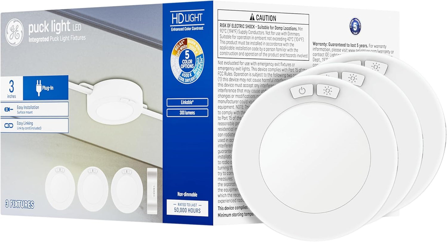 GE LED HD+ Undercabinet Puck Light Fixture for Kitchens