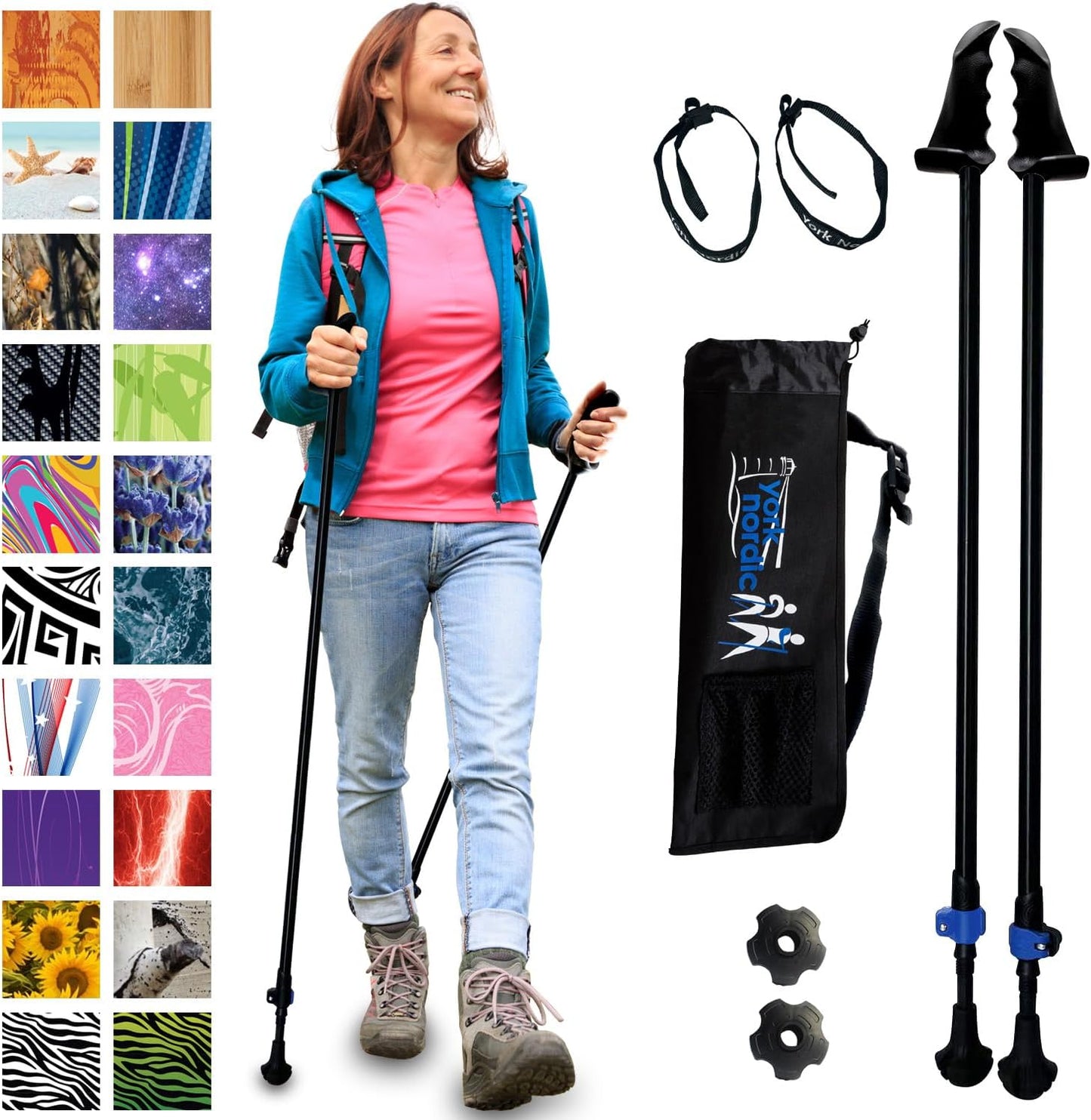 York Nordic Balancing Walking Poles - Patented Stability Grips