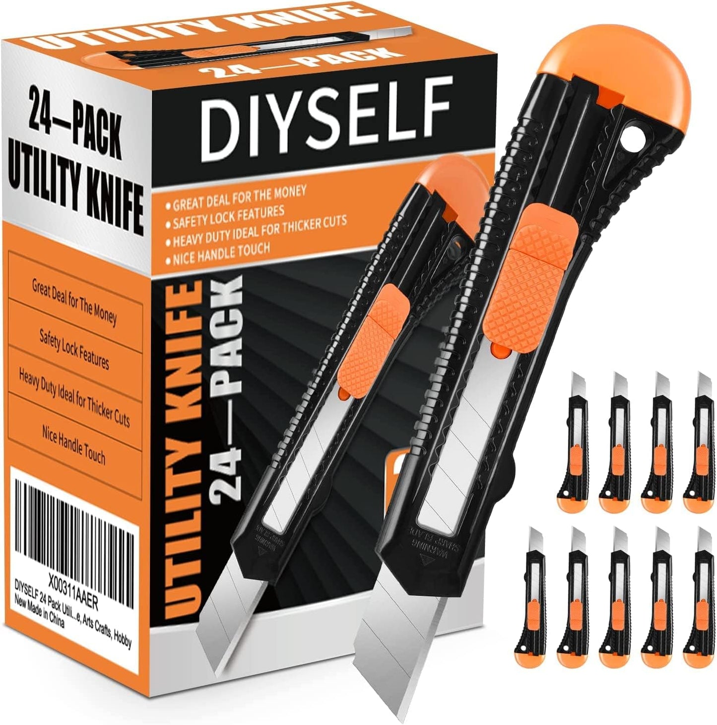 Durable 24Pk Utility Knife Set for Every Task by DIYSELF