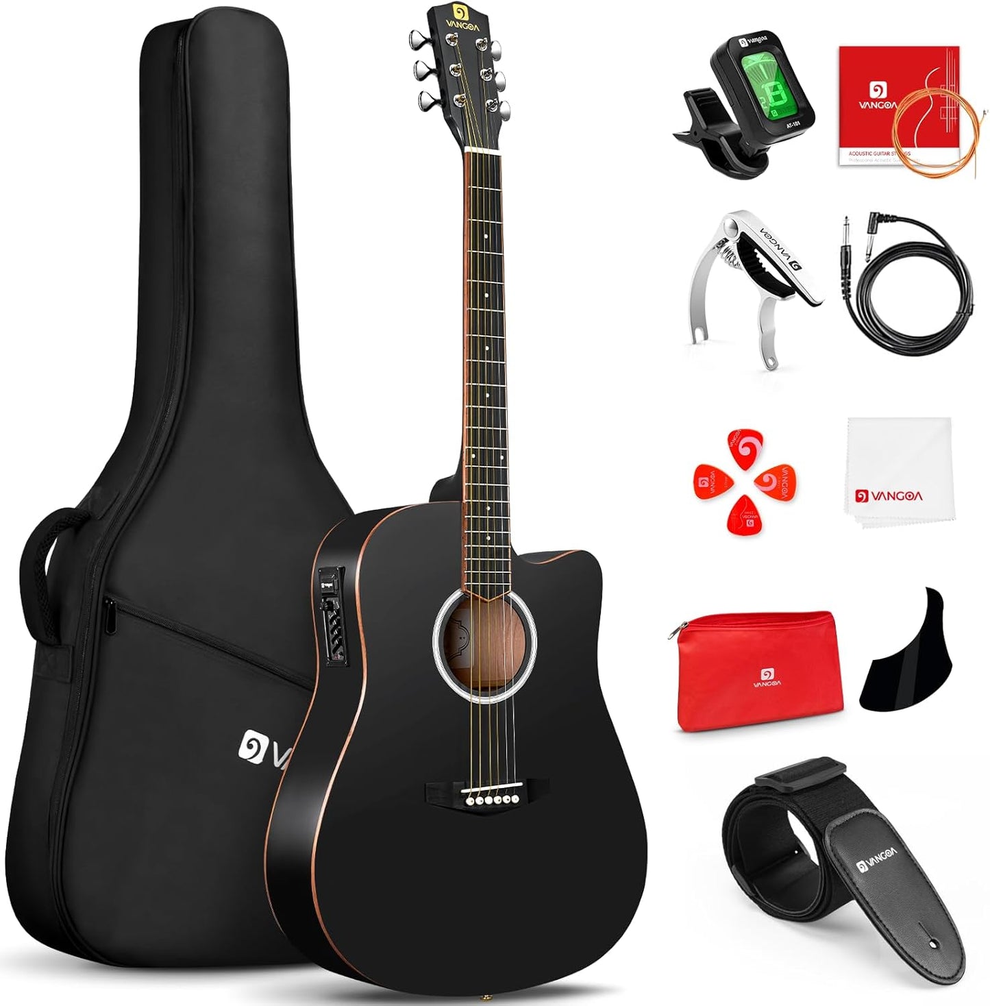 Vangoa Full Size Electric Acoustic Guitar Bundle - Matte Black