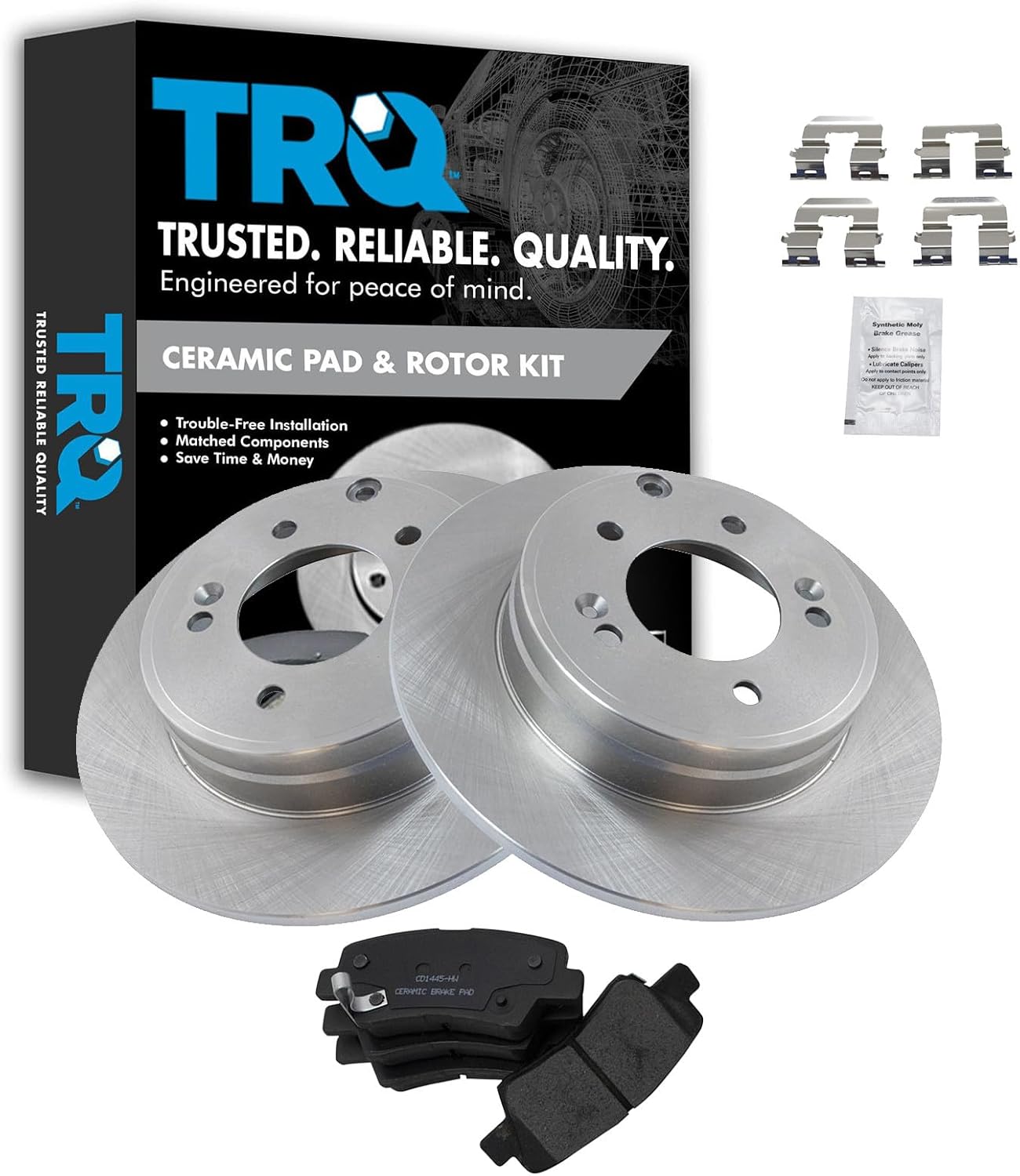 TRQ Rear Brake Pad and Rotor Set for Hyundai and Kia Models
