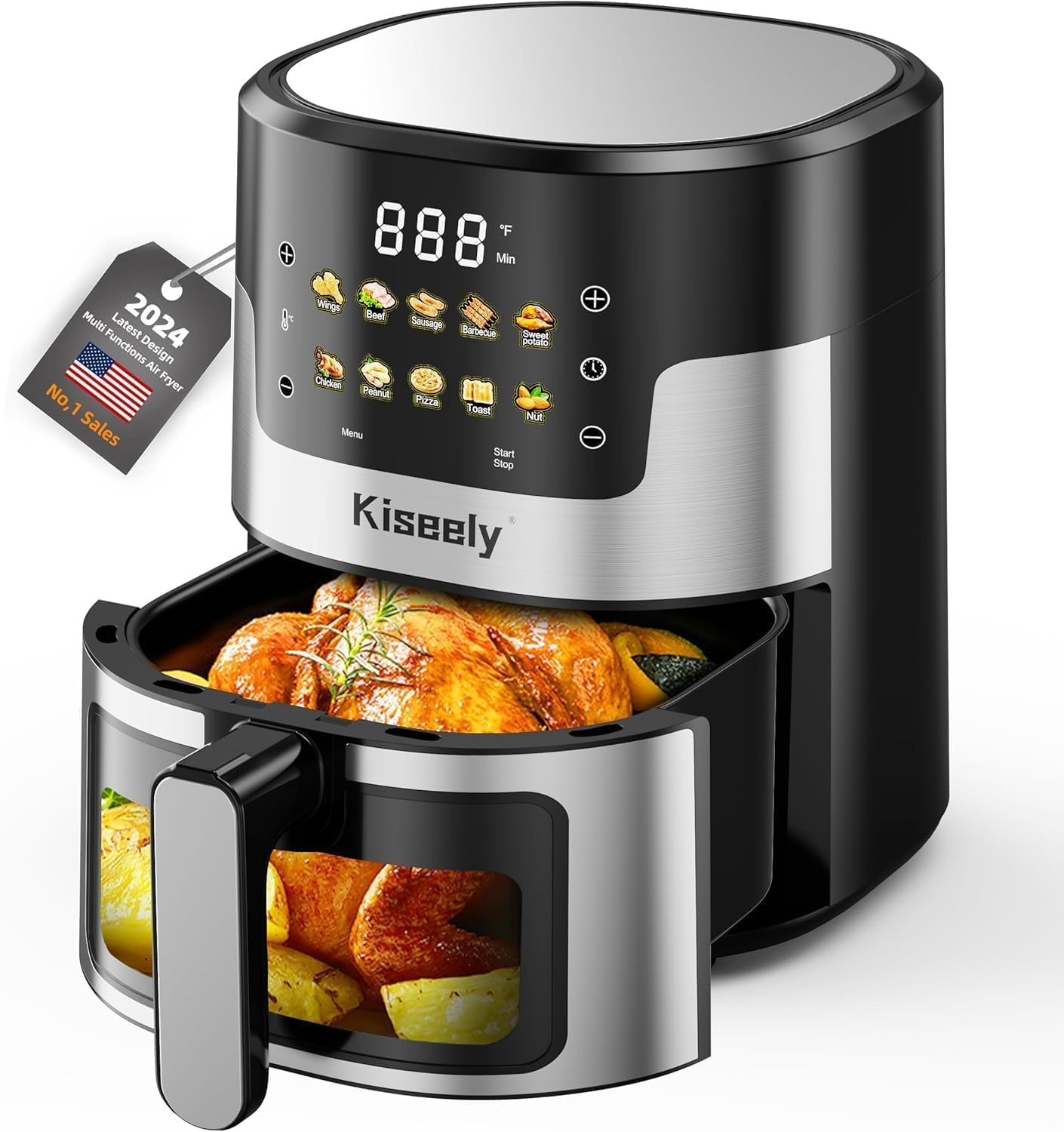 10-in-1 Stainless Air Fryer Oven: Clear Touch Screen, Auto Shut-Off