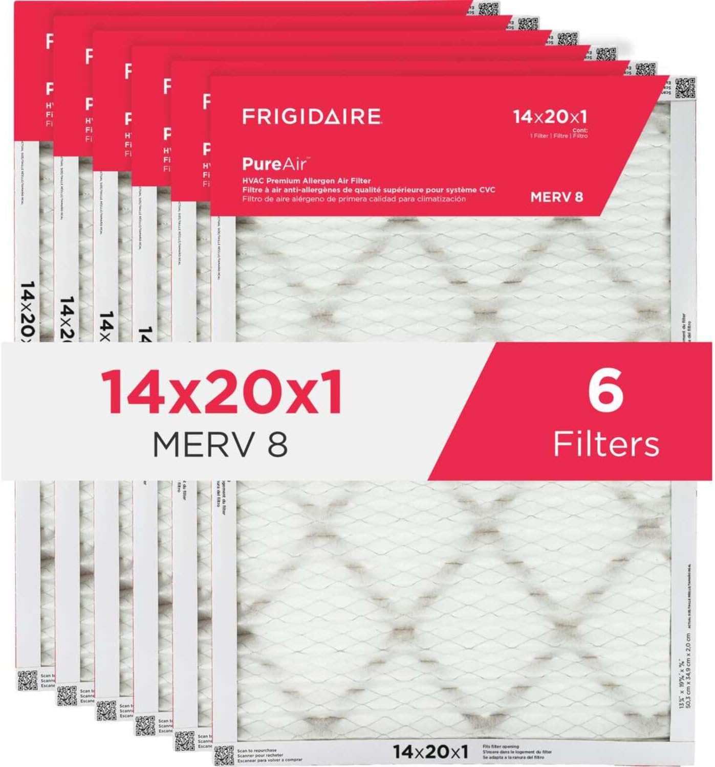 Frigidaire PureAir 14x20x1 MERV 8 HVAC Air Filter - 6 Pack