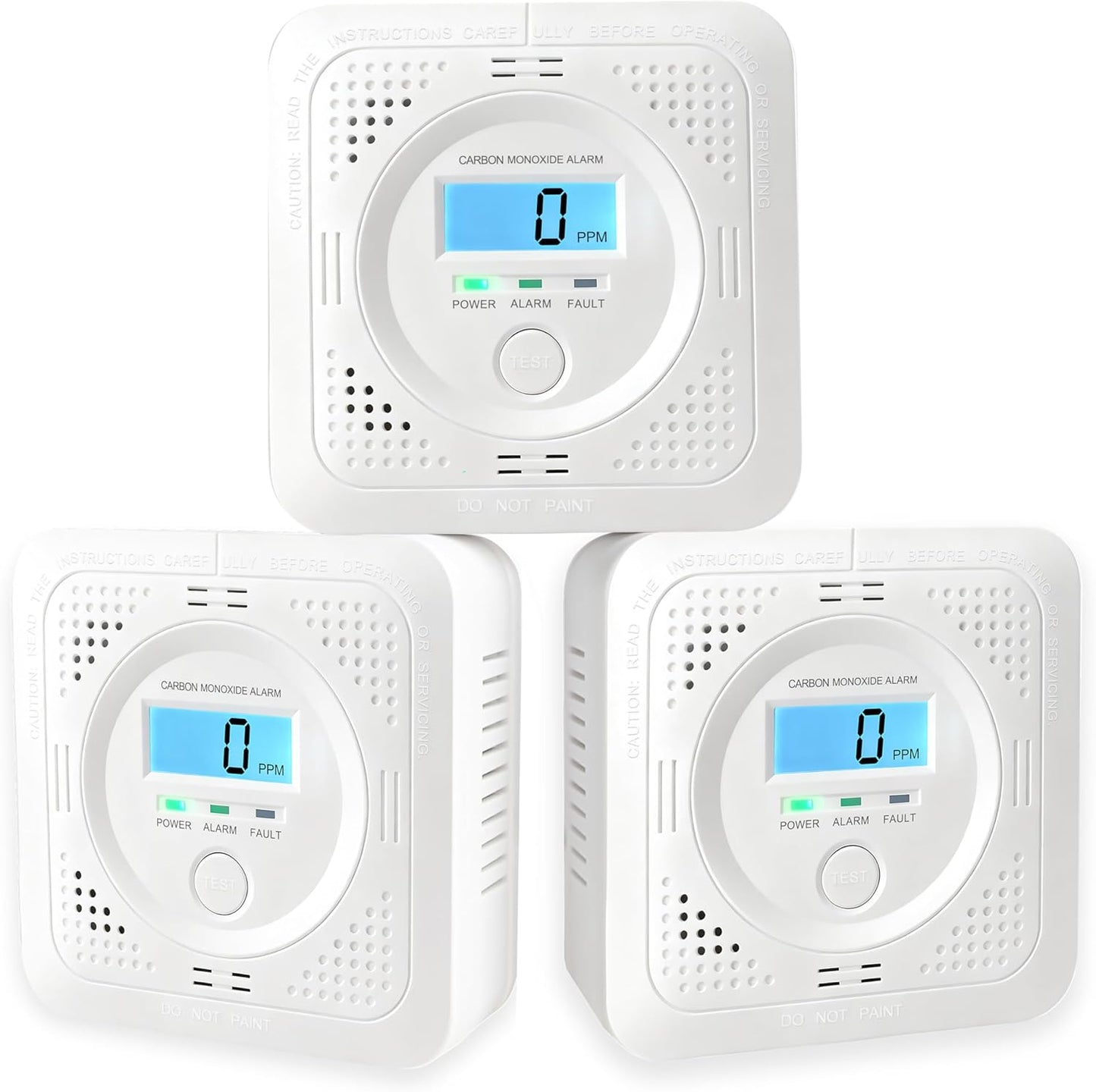 3 Pack Carbon Monoxide Detector with LCD Screen for Safety