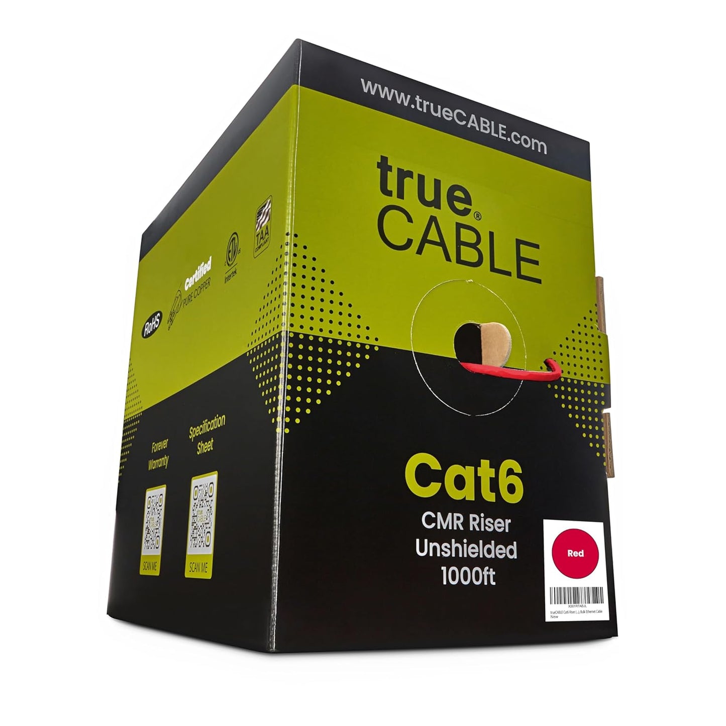 trueCABLE Cat6 Riser 1000ft Red Ethernet Cable for High Speed