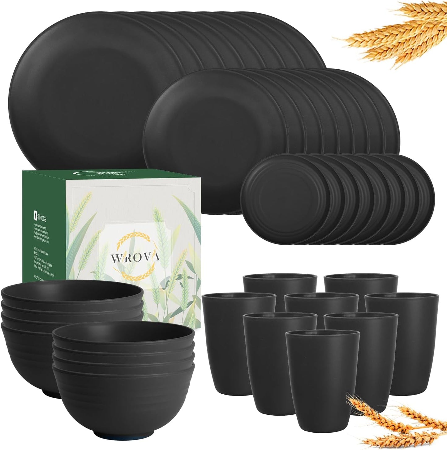 Wheat Straw Dinnerware Set of 40 Pieces - Unbreakable & Safe