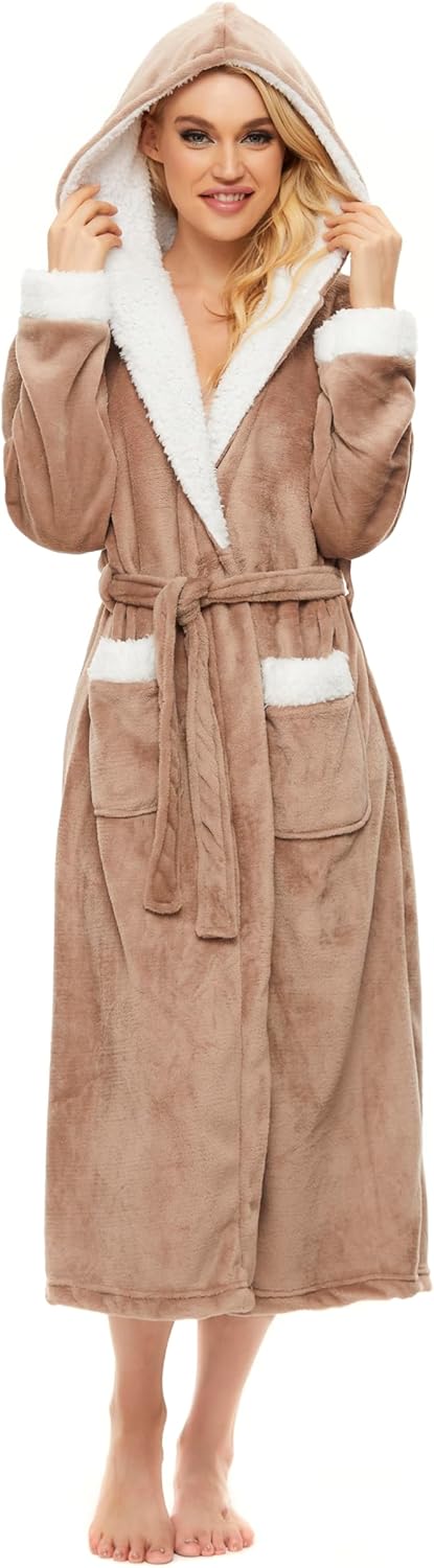 Iniber Plush Robes for Women - Cozy Long Fleece Bathrobe
