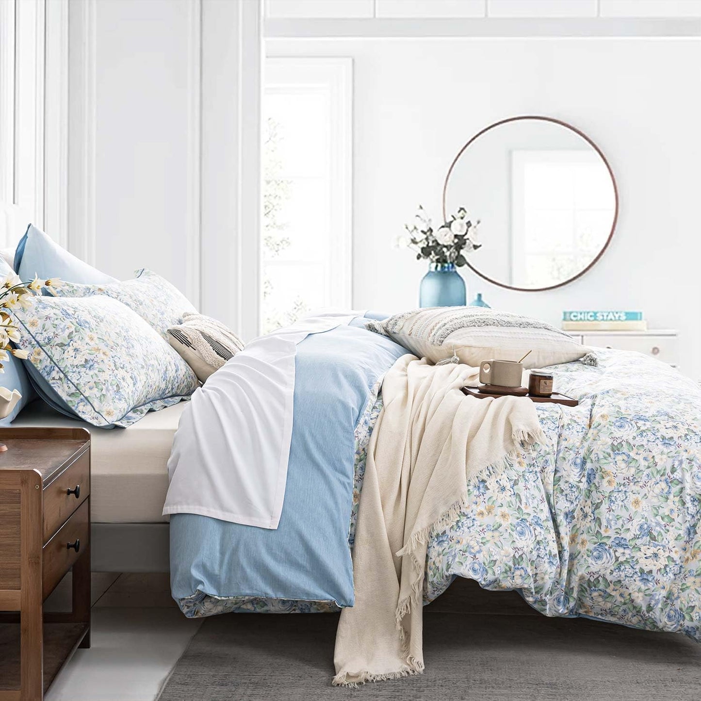 100% Cotton Duvet Cover King Size Set with Elegant Blooms