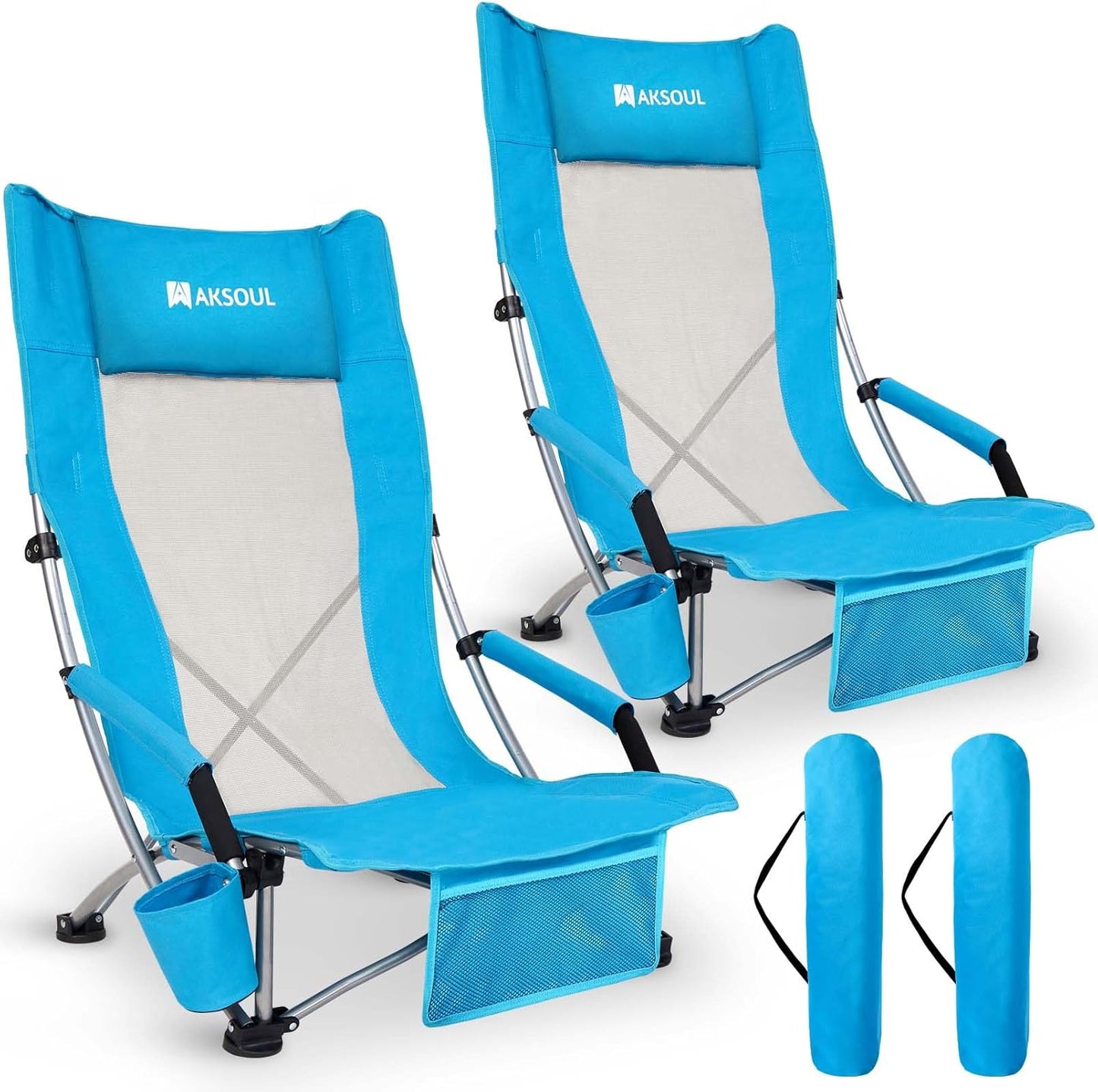 AKSOUL Folding Beach Chair: Comfortable Low/High Back Design