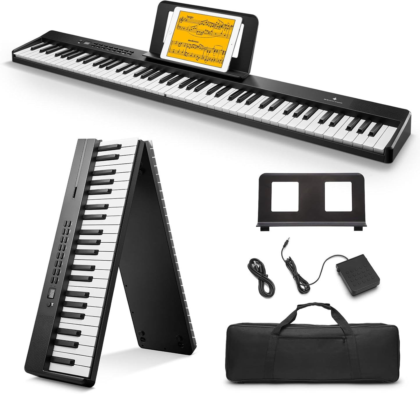 Portable Bluetooth Piano Bundle: 88 Keys, 128 Tones, Foldable Design