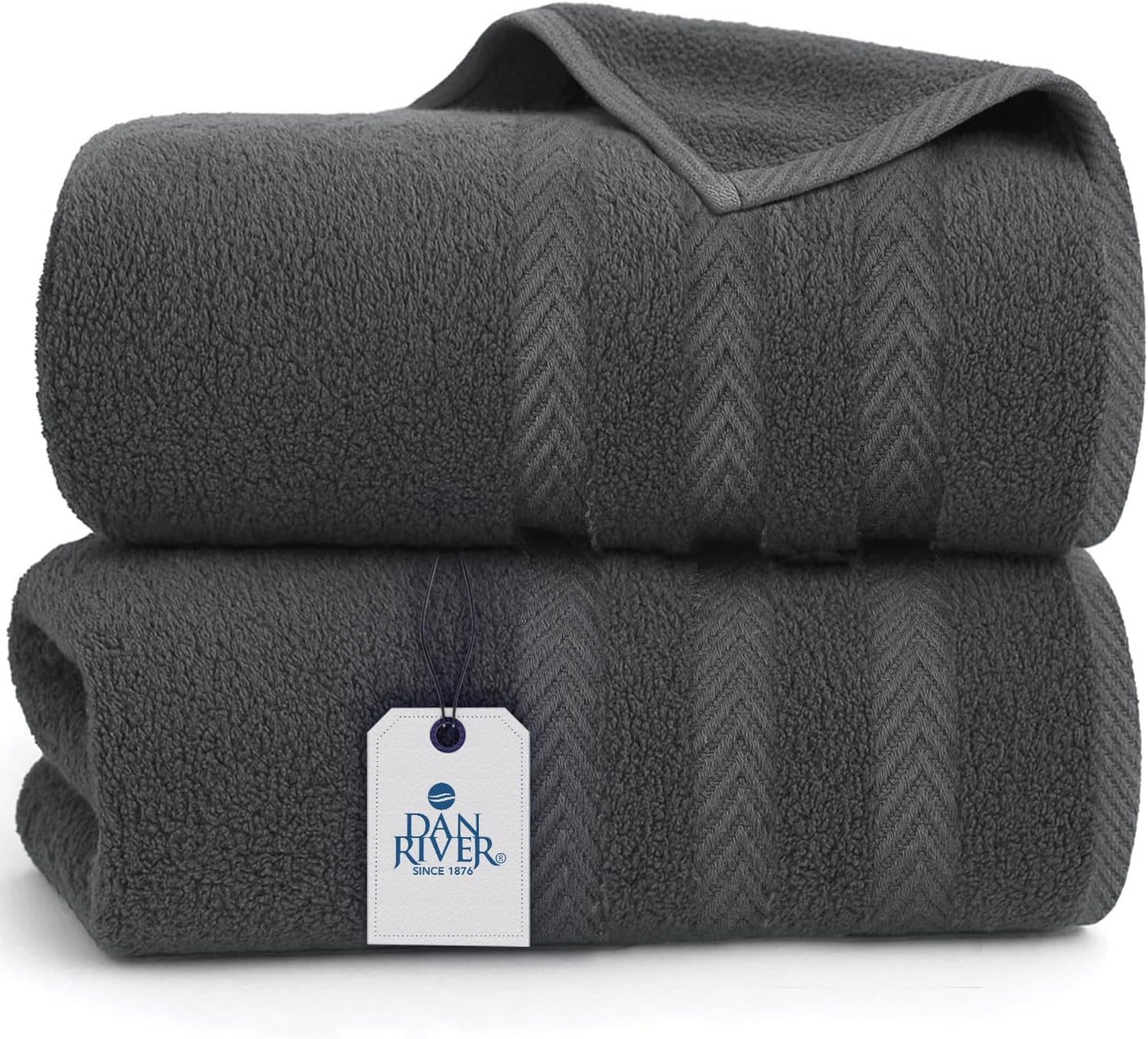 DAN RIVER Extra Large Gray Bath Towels - Pack of 2 Bath Sheets
