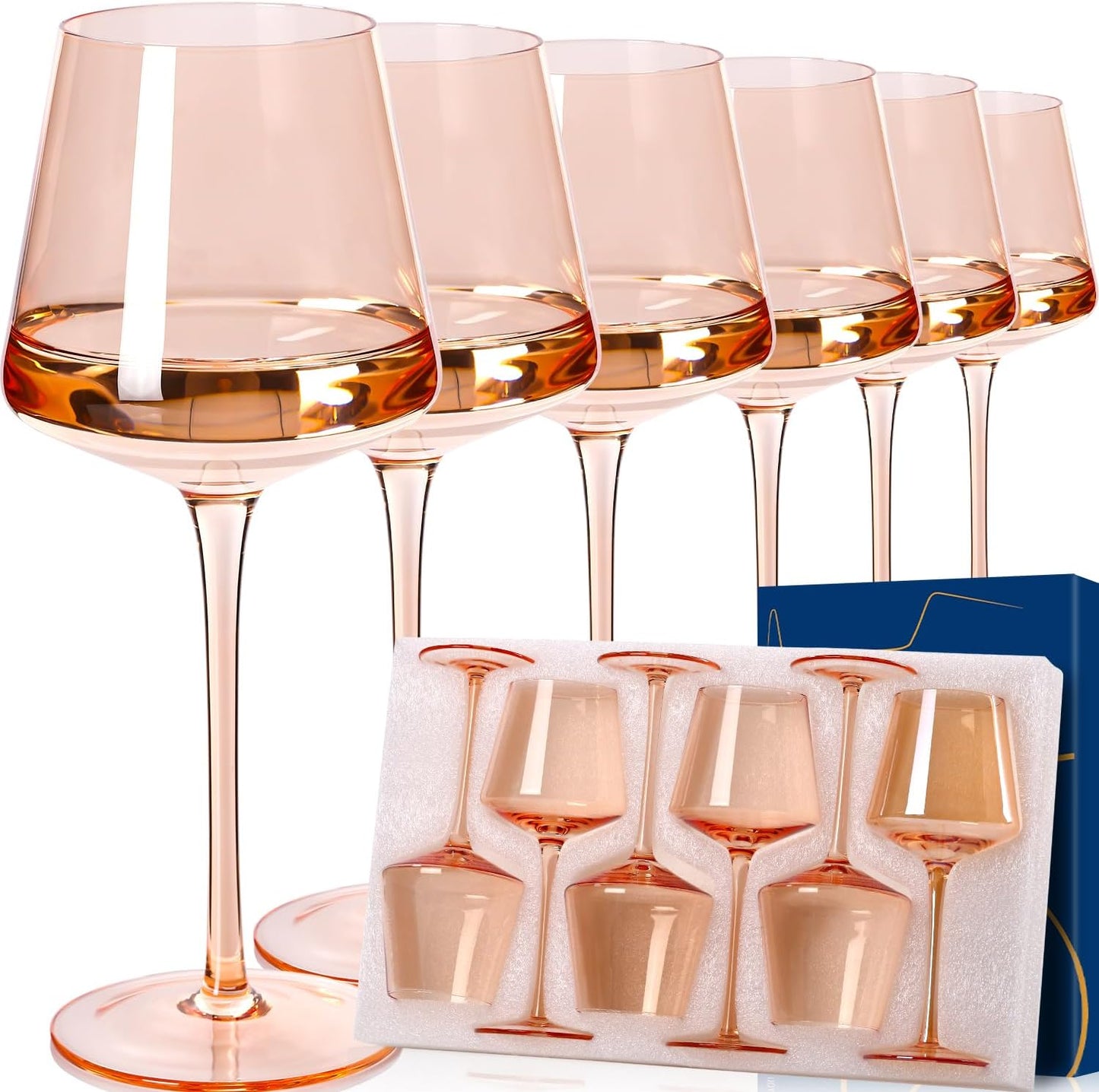 Light Pink Wine Glasses Set of 6 for Elegant Wine Enjoyment