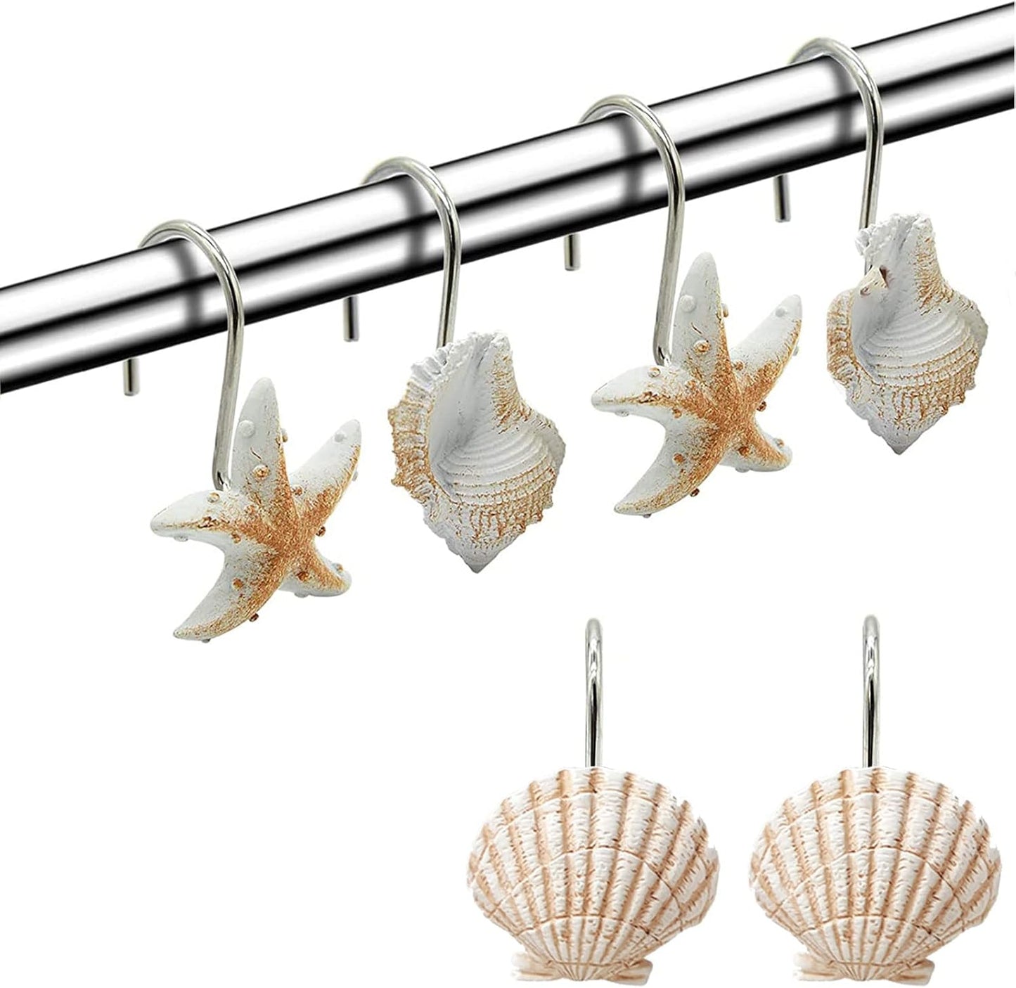 Anti Rust Seashell Shower Hooks Set - 12pcs