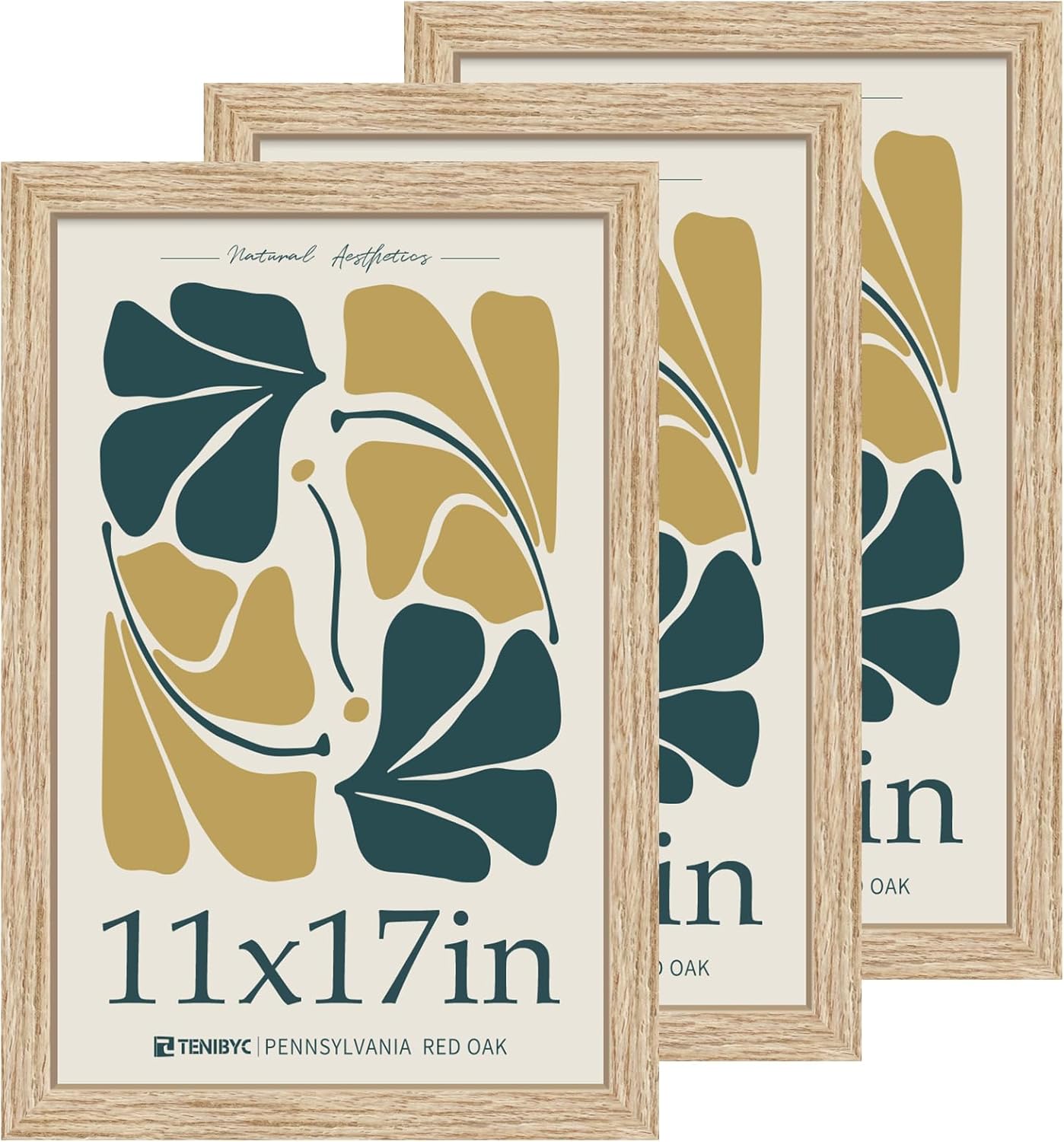 11x17 Oak Poster Frame 3 Pack with HD Glass for Home Decor